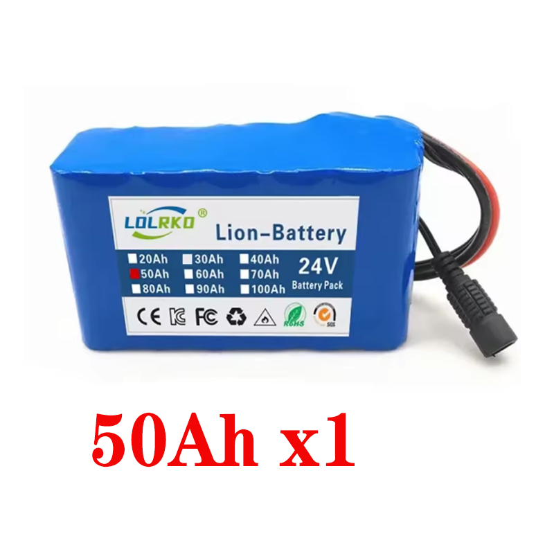 24V 50Ah 18650 Lithium Battery Pack - 6S2P 50000mAh Rechargeable Li-ion Battery with Fast Charger, Safe & Durable: green