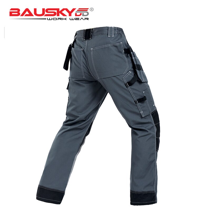 Bauskydd-pantalón mecánico con múltiples bolsillos para hombre, pantalón de trabajo gris con rodilleras, pantalones de carpintero,