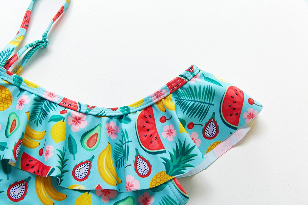 2~9Year Girls Swimsuit Fruit print Baby Bikini Two pieces Swim suit kids Tankini Baby girl bathing suit Children Swimwear