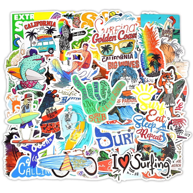 50 Uds verano pegatina de Surf playa de Graffiti Surf pegatinas DIY para tabla de Surf portátil equipaje bicicleta de la tableta de la botella de agua
