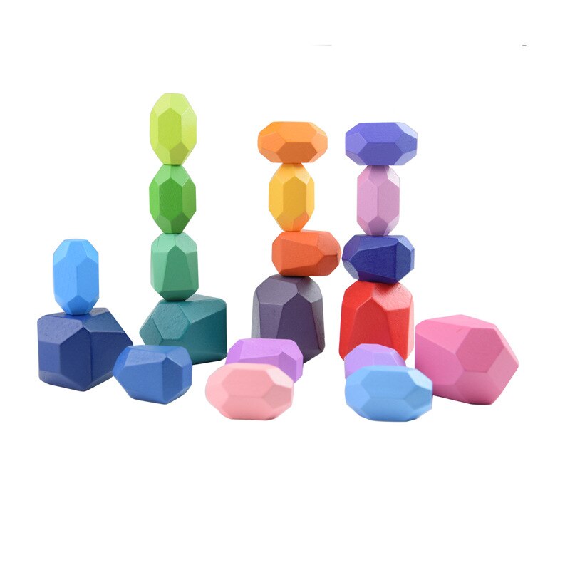 Children Wooden Colored Stone Intelligence Building Stone Jenga Nordic Style Wooden Rainbow Toy Girl Boy: 20pcs0.35