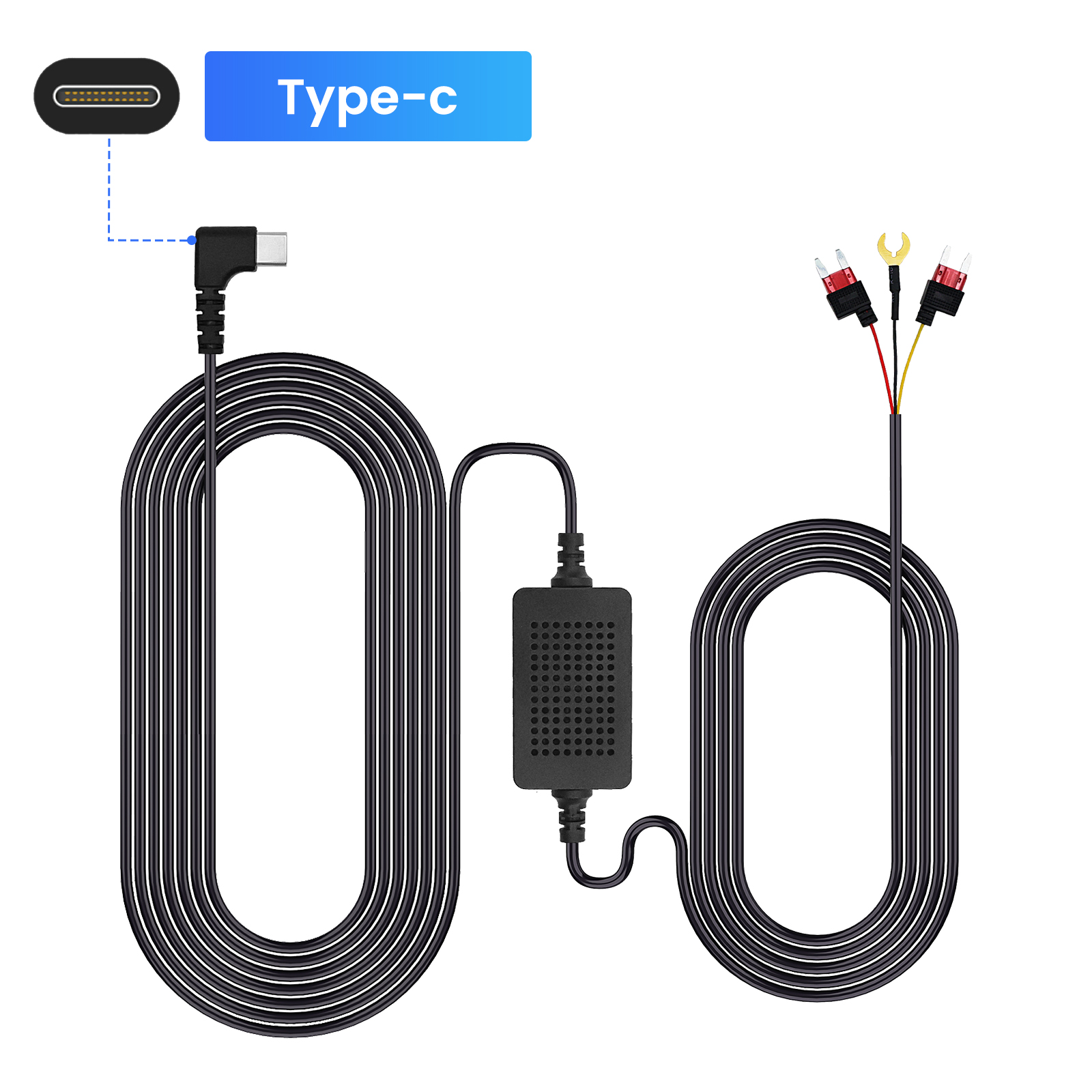 Cámara de salpicadero para coche 3A, 3,5 m, DVR, 12-24v, Kit de Cable duro, línea reductora, Mini/Micro/tipo C, interfaz USB, cargador, cámara Dashcam: Negro