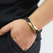 Geometrisch Onregelmatige Graphics Roestvrij Staal Echte Siliconen Armband Zwarte Kleur Accessoires Sieraden Voor Mannen
