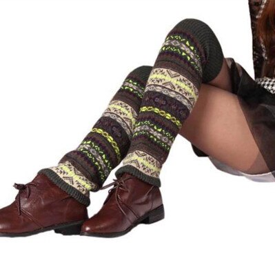 Winter Over Knie Lange Knit Cover Haak Beenwarmers Legging Chic Warm Gestreepte Calentadores Pierna Mujer Dij Stulpe Beenwarmers: A