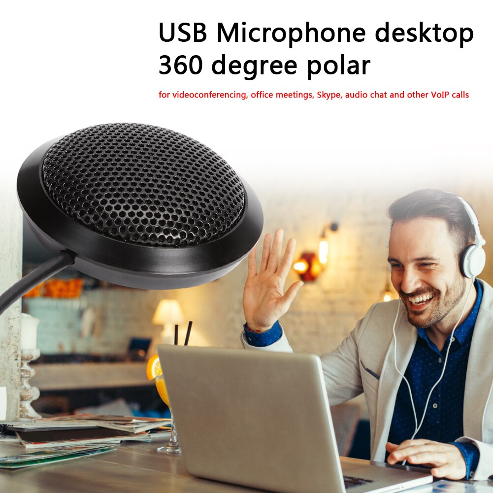 Condenser 360 Pickup Microphone 1.8m USB Omni-directional Desktop Plug and Play Microphones USB Rechargeable Meeting