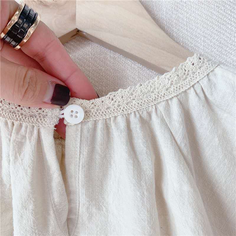 Abbigliamento per bambini 2020 di proprietà nuovi prodotti ragazze Coreano vestito da proprietà del merletto di canapa del cotone camicia a maniche lunghe