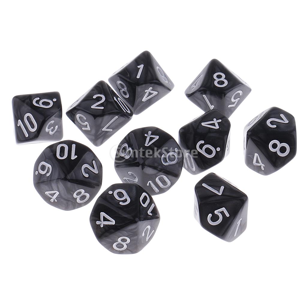 10 Pieces Plastic 10-Sided Dices D10 for Party Table Card Game D&D RPG MTG Accessory 1.6cm