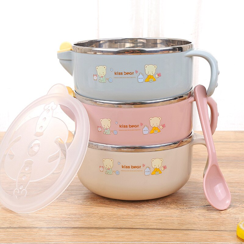 Baby Rvs Thermische Kom Peuter Servies Servies Zuig Kom Met Lepel Kids Veiligheid Diner Voerbak Gerechten