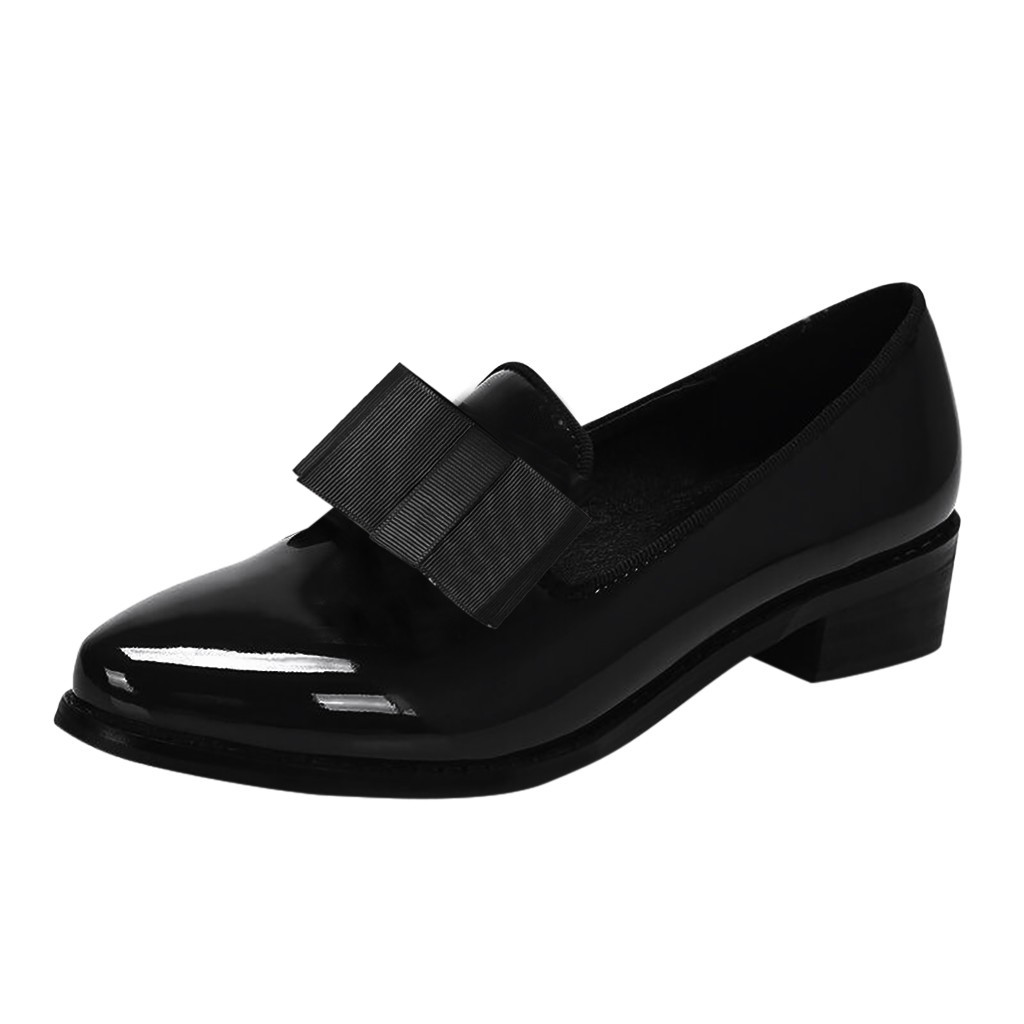 Women Flats Shoes Bow Flat Oxford Casual Classic Shoes With Pointed Toe Butterfly-Knot Female PU Leather Daily Work Shoes: Black / 38