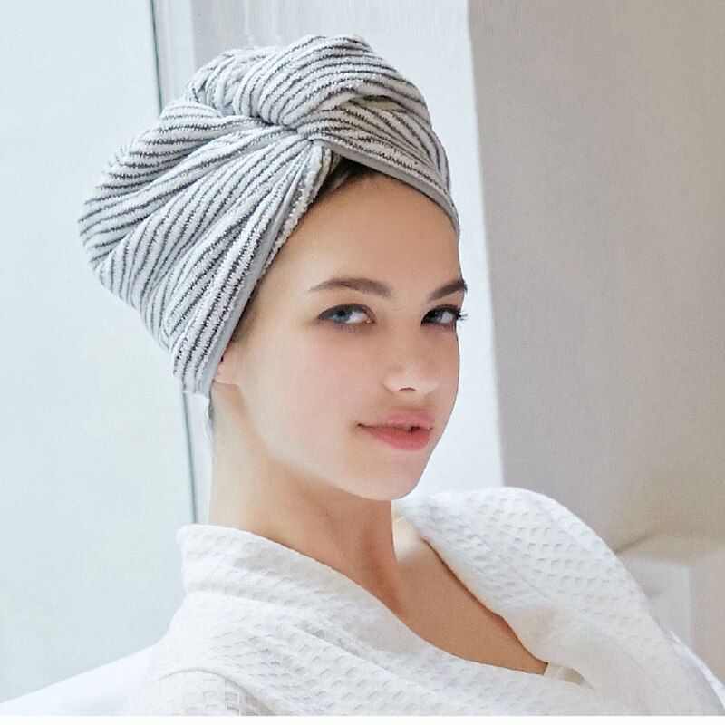 Toalla de secado de pelo de fibra de carbón de bambú para mujer, gorro de baño, turbante, envoltura absorbente, secado rápido