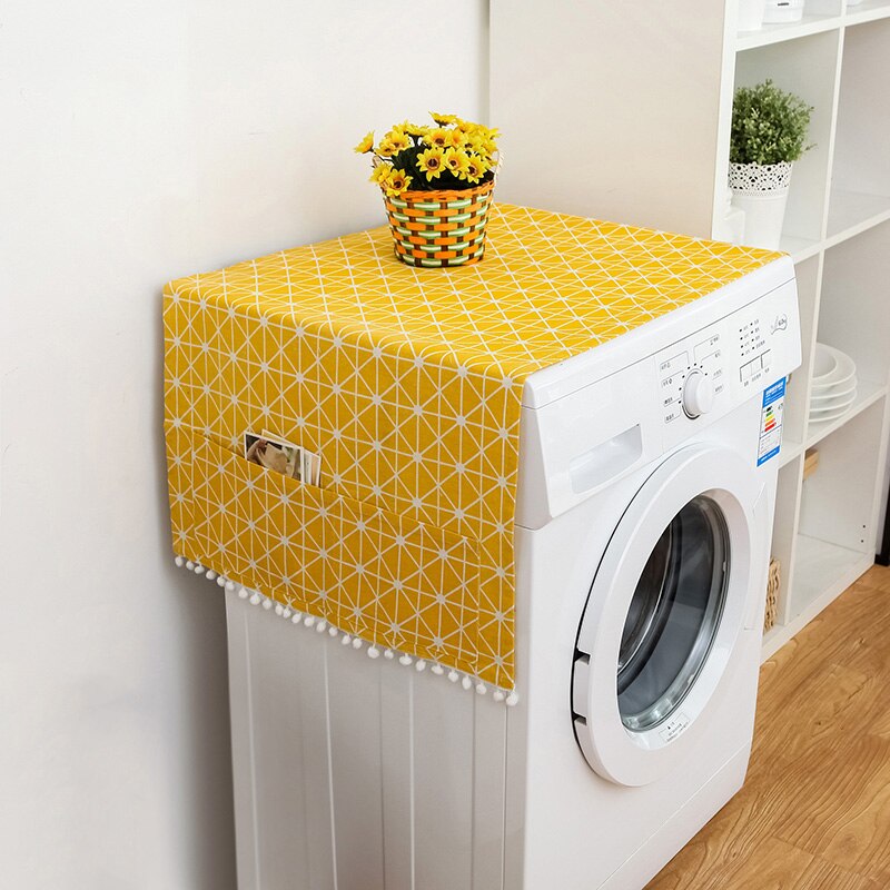 1pc Geometric Refrigerator Cloth Single Door Refrigerator Dust Cover Pastoral Double Open Towel Washing Machine Cover Towel: 02-55x130