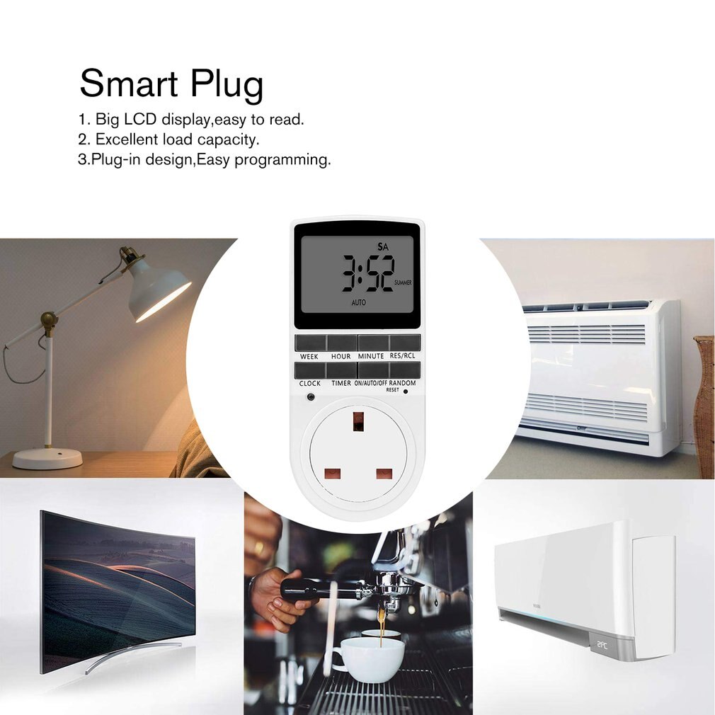 Large LCD Display Programmable Weekly Digital Smart Timer Switch Outlet Plug Timing Socket Countdown for Kitchen