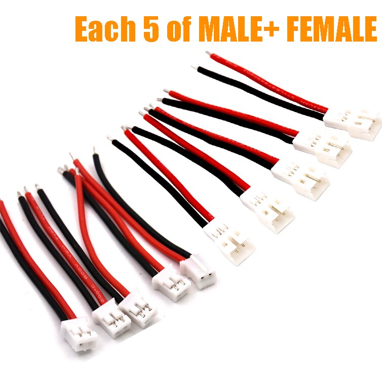 10pcs 50mm 24AWG Upgraded Tiny Whoop JST-PH 2.0 Female/MAle Plug Silicone Cable for UR65 US65 UK65 Beta65: Each 5 MALE FEMALE