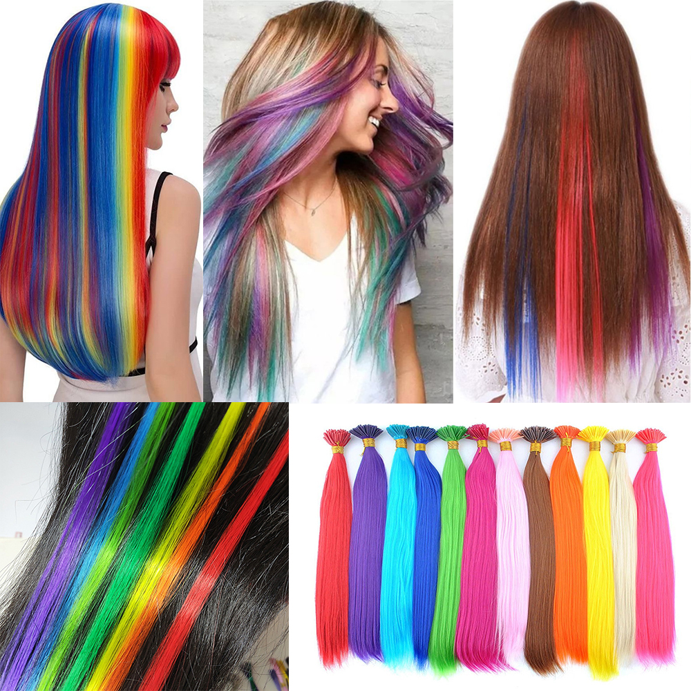 Extensiones de cabello sintético de color I-Tip Stick, pelo liso de 16 pulgadas para mujeres, alta temperatura, 10 hebras/paquete de colores
