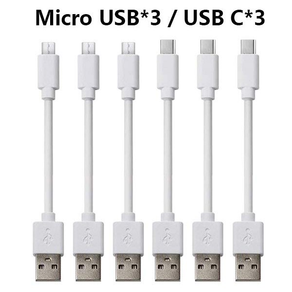 6 pièces câbles courts 25cm ligne pour Multi Ports USB chargeur 10 pouces pour Iphone type-c Android Micro USB câbles pour Station de recharge: M-3   C-3