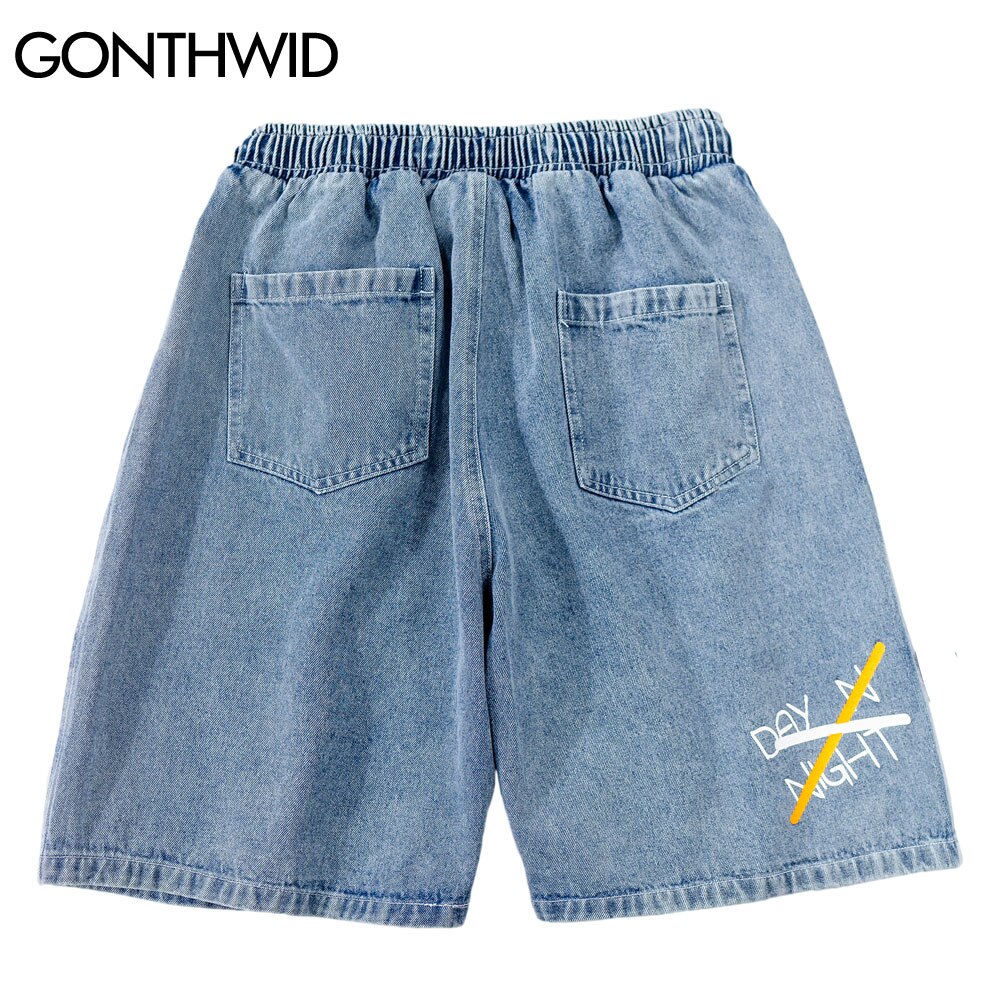 GONTHWID Denim Jean Shorts Harajuku Graffiti Print Short Pants Streetwear Mens Hip Hop Summer Casual Shorts Denim Pants