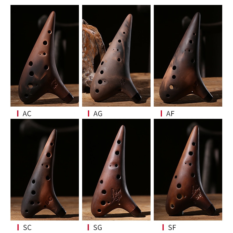 Brune fulde tangenter ocarina 12 huller lyse blank glasur musikinstrumenter godt træblæseinstrument let at lære