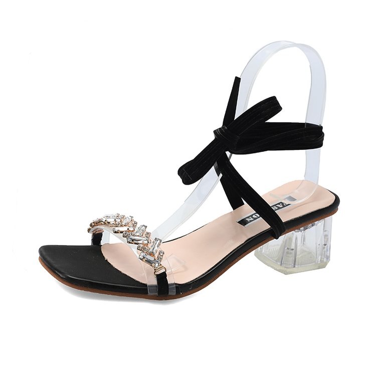 Women Sandals Shoes Celebrity Wearing Simple Style PVC Clear Transparent Strappy Buckle Sandals High Heels Shoes Woman E953: Black / 3.5