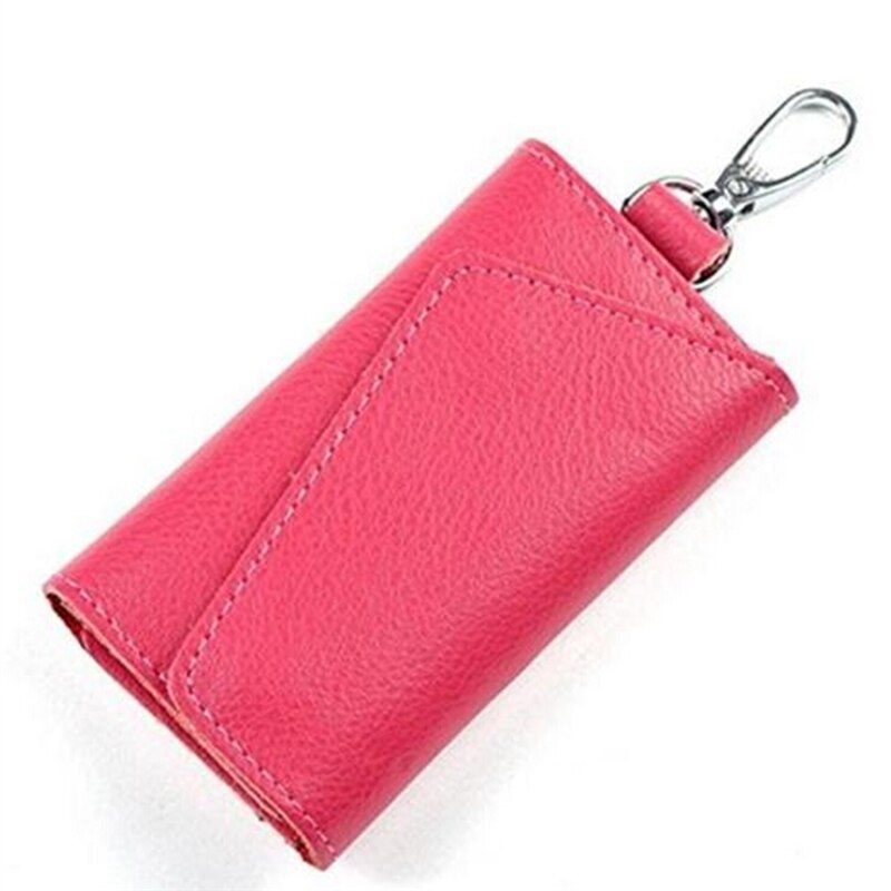 Genuine Leather Keychain Men Women Key Holder Organizer Pouch Cow Split Car Key Wallet Housekeeper Key Case Mini Card Bag: rose red