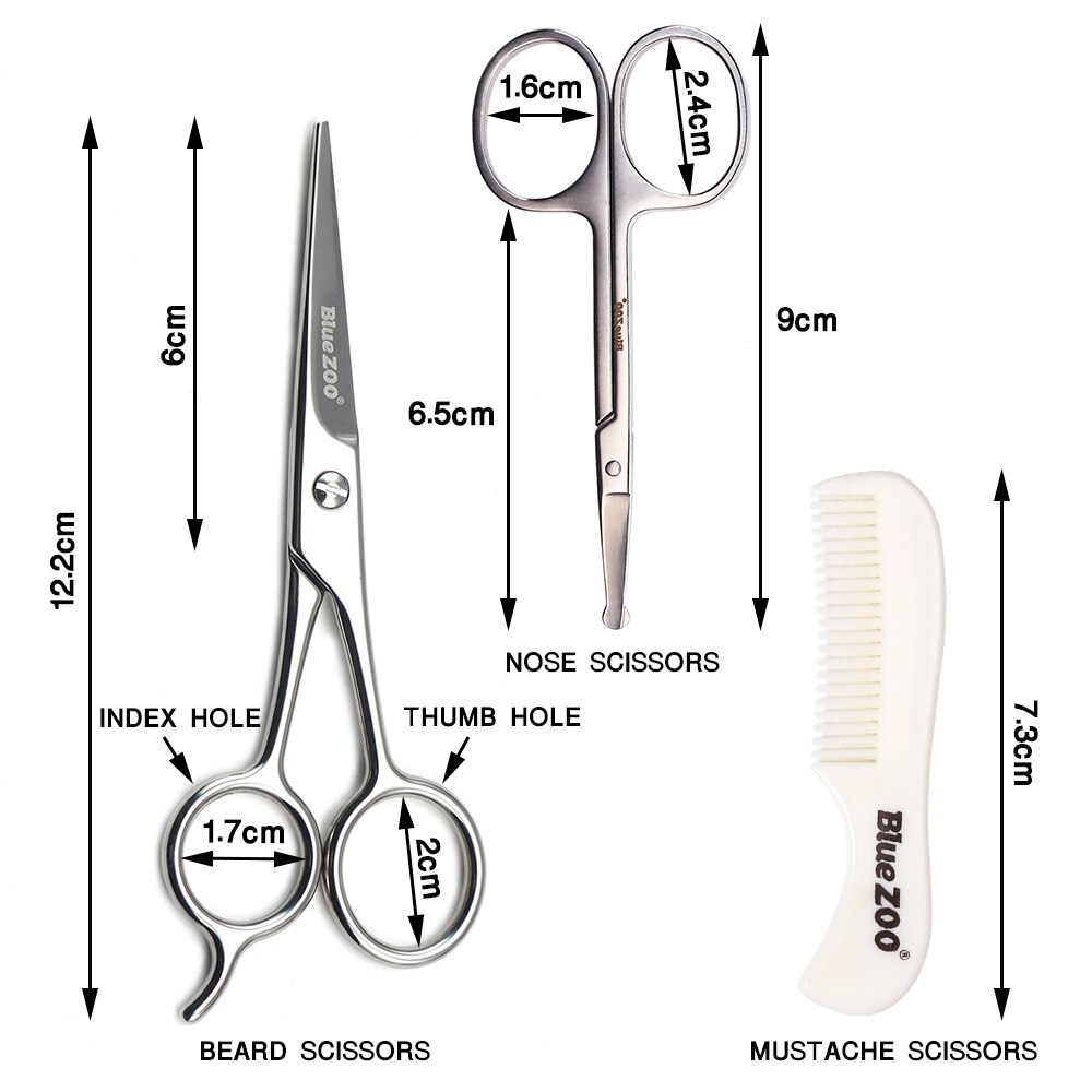 3 pieces of stainless steel safety scissors set, moustache comb nose haircut and beard scissors men's care hair scissors