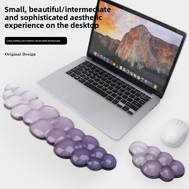 Mouse pad with wrist support keyboard support non-slip silicone transparent gradient cloud shape desktop office game mouse wrist