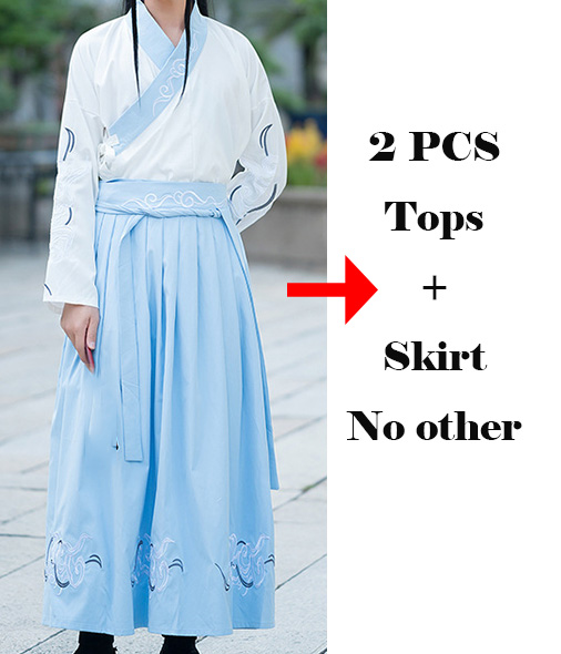 Borduurwerk Dans Kostuums Hanfu Vrouwen Mannen Chinese Festival Outfit Folk Fee Jurk Zangers Rave Prestaties Kleding DC3433: 2 pcs suit / XL