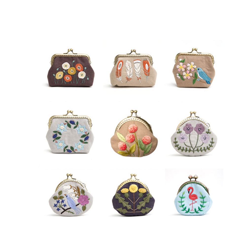 1 Set Handmade Embroidery Starter Kit Kiss Clasp Lock Coin Purse Clutch Bag DIY Embroidery Tools Kit Wool Needle Accessories Kit