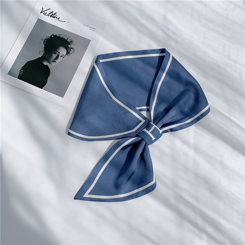 8 Kleuren Selecteren Vrouwen Effen Kleur Haar Sjaal Mode Haar Banden Gestreepte Sjaals Lady Decoratie Zijde Hoofddeksels Banden: Solid Color-Blue