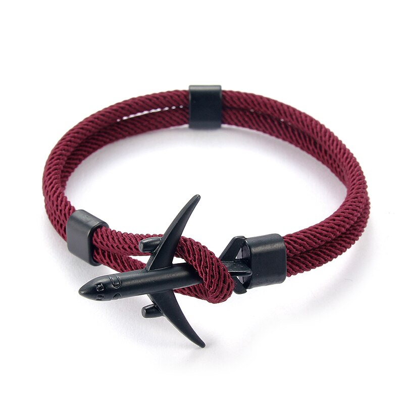 Avion hommes Bracelet corde chaîne noir Bracelet à breloques femmes mâle survie Aviation Style enveloppement en alliage de métal Sport crochet bijoux: A
