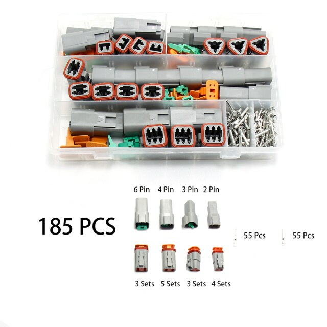 250pcs Waterproof Wire Connector Kit 2P 3P 4P 6P 8P 12P Automotive Sealed Plug With Pins Box for Car Truck Connecting Terminal: Gray 185pcs