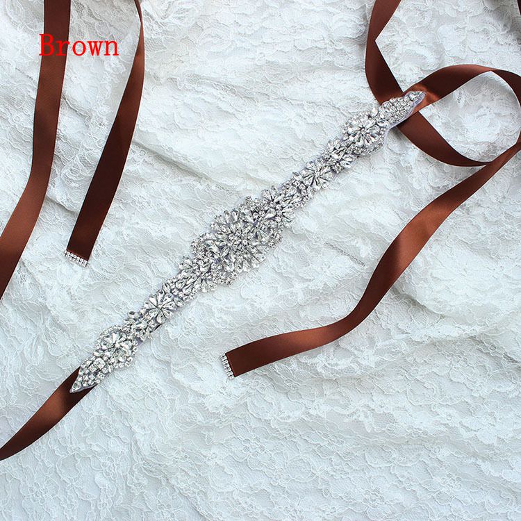 Stil rhinestone bryllup bånd bælte tilbehør brud brudepige brude sashes bælter til brudekjole på lager: Brun