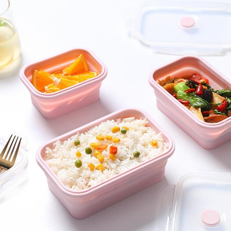 500ml Silicone Collapsible Lunch Box Food Storage Container Bento Outdoor Picnic Camping Box Microwavable Portable Rectangl H8Q7