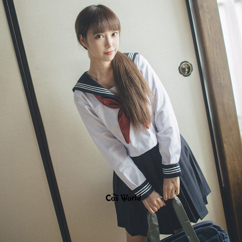 White Navy Blue Summer Navy Sailor Suit Tops Skirts JK High School Uniform Class Uniform Students Cloth