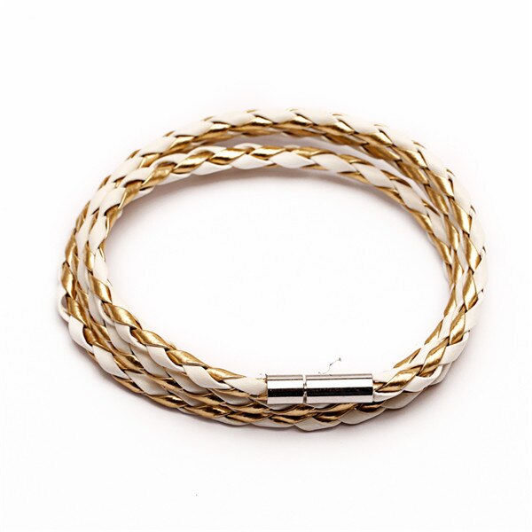 Pulsera trenzada de cuero sintético de tres capas para hombre y mujer, joyería, cierres de cuero multicapa, Charm