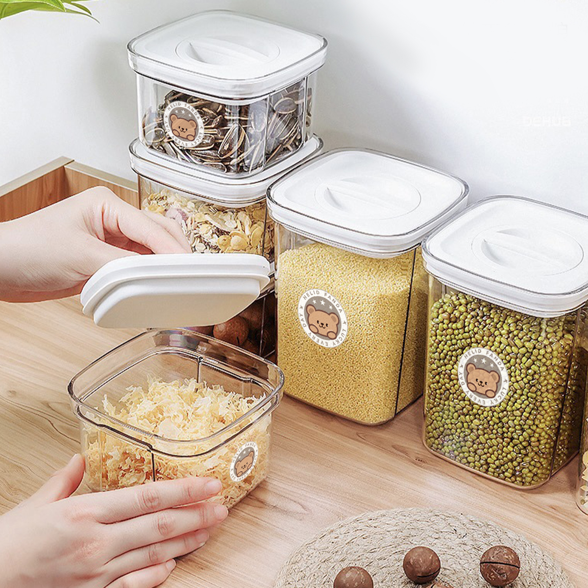 Worthbuy plast oppbevaringsboks for frokostblandinger gjennomsiktig forseglet krukke fuktsikker spaghetti korntank kjøkkenorganisator matbeholder