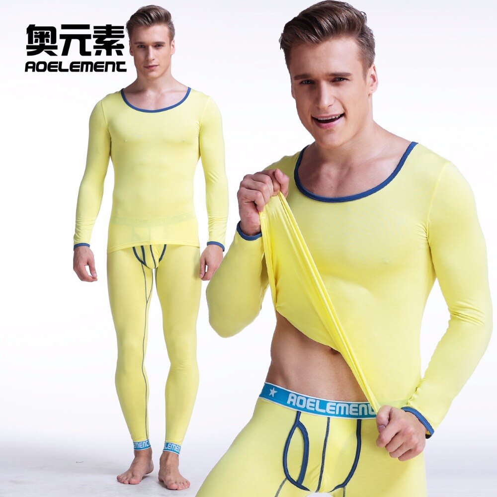 Basique homme sous-vêtement thermique ensemble coton section mince serré col bas grand col rond chemise longue john hommes thermique hommes bas