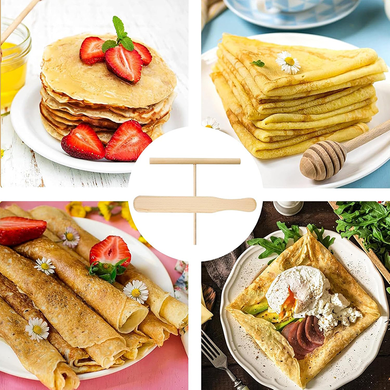 Máquina para hacer crepes de madera, esparcidor de masa para panqueques, espátula, herramienta para esparcidor de panqueques, herramienta para cocinar y hornear, utensilios de cocina