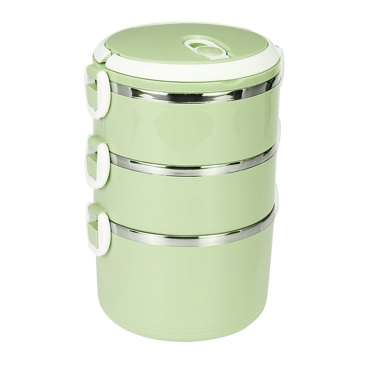 Bento lunchbox draagbaar roestvrij staal thermisch geïsoleerd maaltijd per voedselcontainer keuken lunchbox voor kinderen kinderen volwassenen: 3 lagen groen