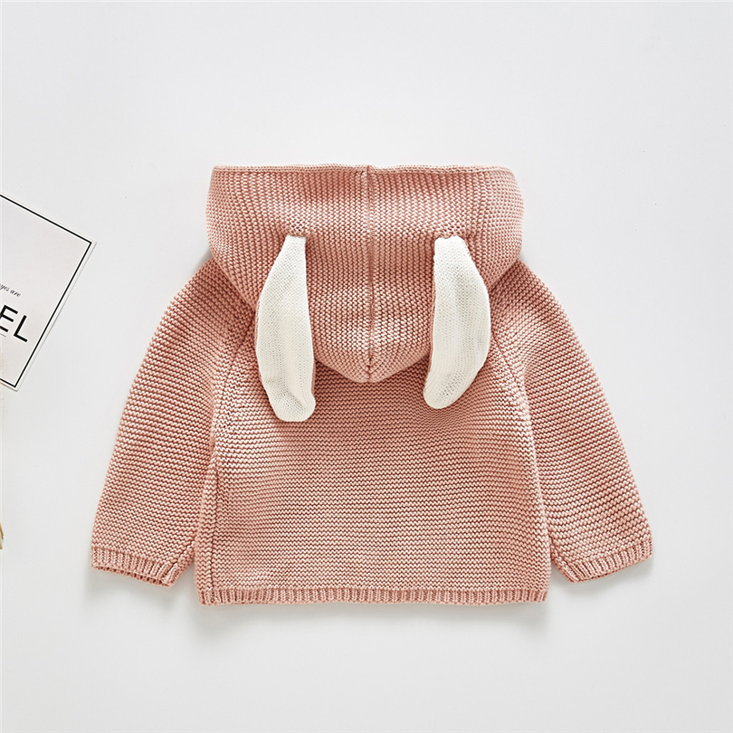 Toddler Kids Hooded Sweater with Rabbit Ear Baby Boy Girls Solid Knit Crochet Tops Winter Long Sleeve Pullover Clothes 3M-3T A20