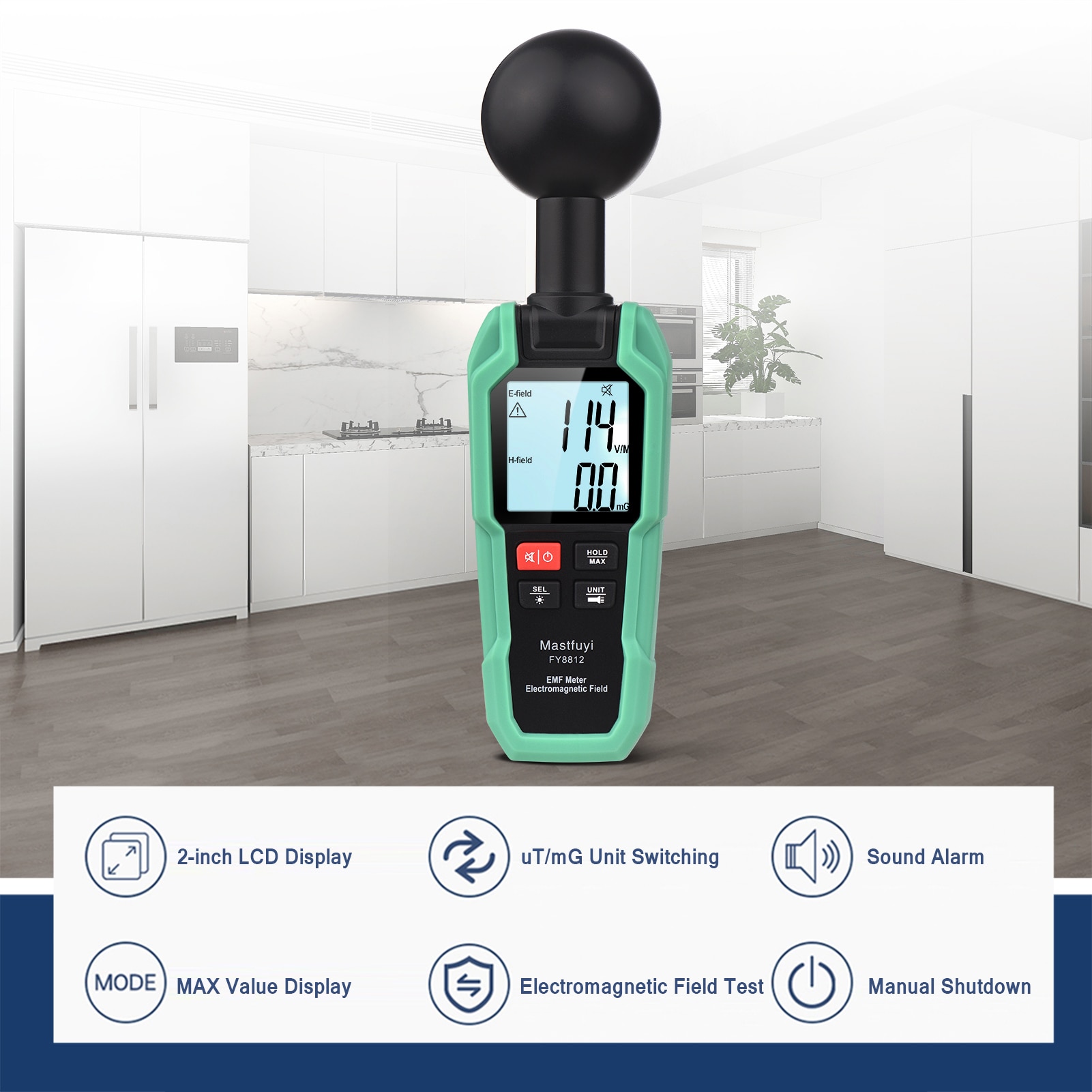 Mastfuyi EMF Meter FY8812 Electromagnetic Field Tester Electromagnetic Radiation Gauge Electromagnetic Wave Radiation Detector