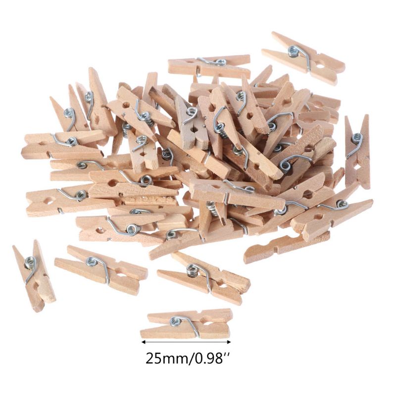 100pcs Mini Natural Wooden Clothes Photo Paper Peg Pins Clothespin