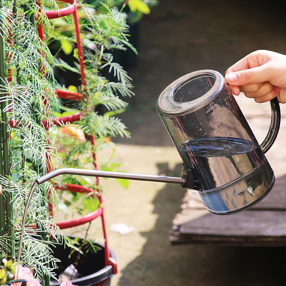 1L Long Mouth Garden Planting Sprinkler Pot Stainless Steel Watering Can Transparent Green Plants Flowers Gardening Tools