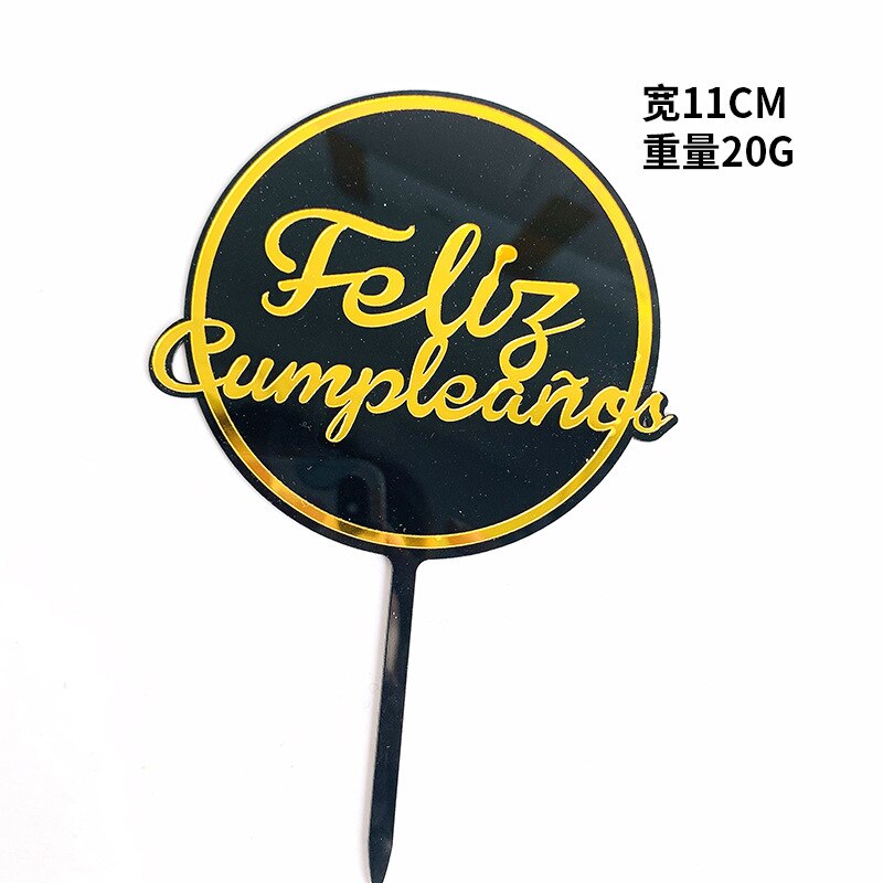 Akryl spansk grattis på födelsedagen tårta topper feliz cumpleanos bakning tårta dekoration barn födelsedagsfest gunst: Svart guld