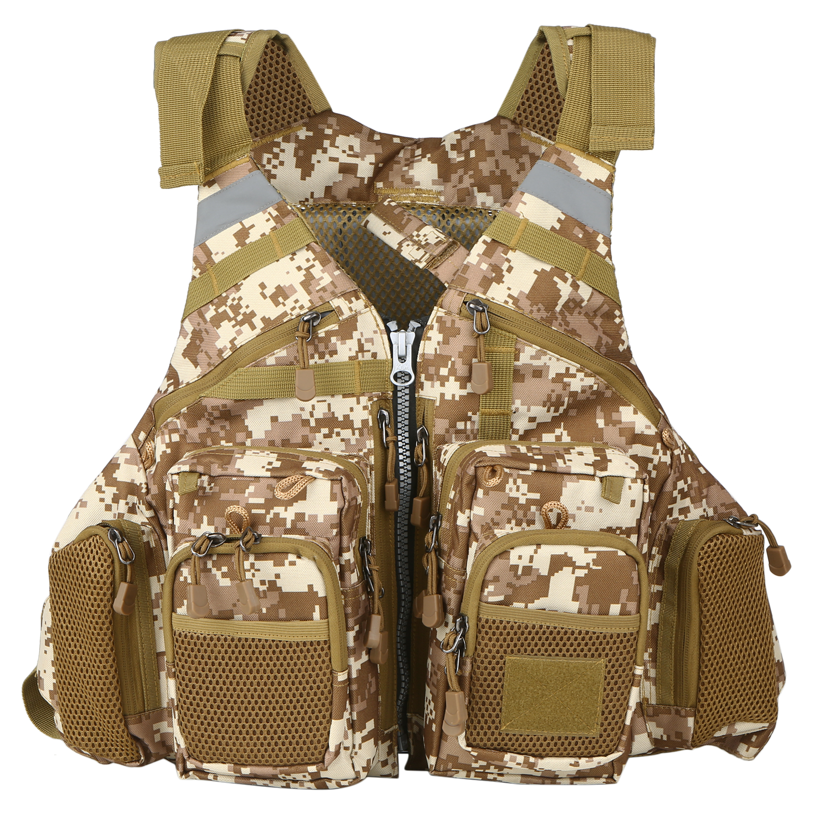 Lixada-chaleco salvavidas transpirable para pesca, chaqueta de seguridad para natación, navegación, utilitario, flotación flotante: Earth camouflage / unpadded
