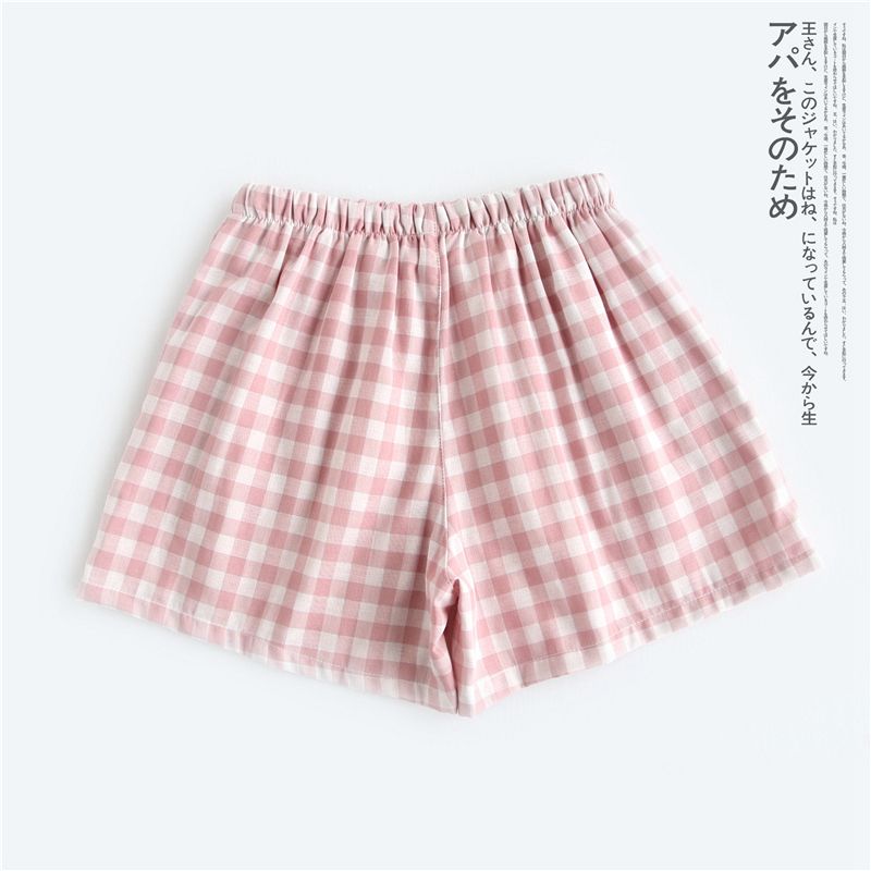 Mignon été fonds de sommeil coton pyjama Shorts femmes cordon pyjama pantalon lâche 8 couleur pyjamas taille élastique B87801: Dark Pink Plaid / M