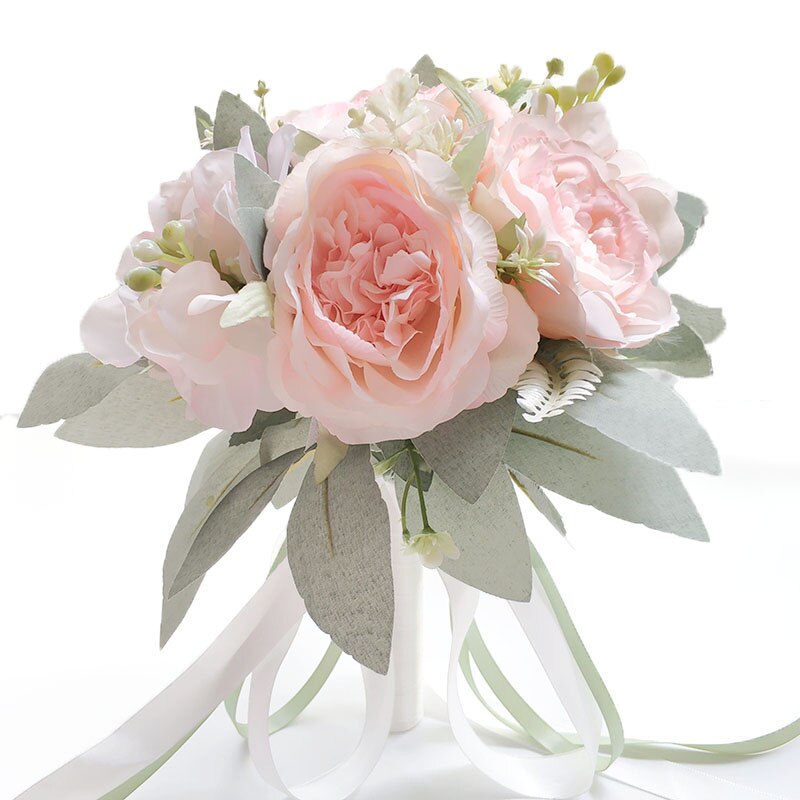 LKY Fr Hochzeit Strauß für Braut Brautjungfern Weiß Braut Blumensträuße Blumen Lila die Seide Pfingstrosen Hochzeit Strauß Hochzeit Liefert: hell Rosa Blumen