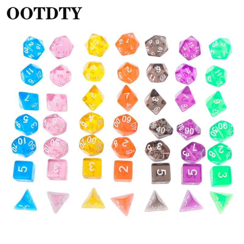 OOTTDTY 7Stck Klar polyedrisch Spiel Würfel Für Drachen Pfadfinder D20 D12 2xD10 D8 D6 D4 polyedrisch Spiel Würfel