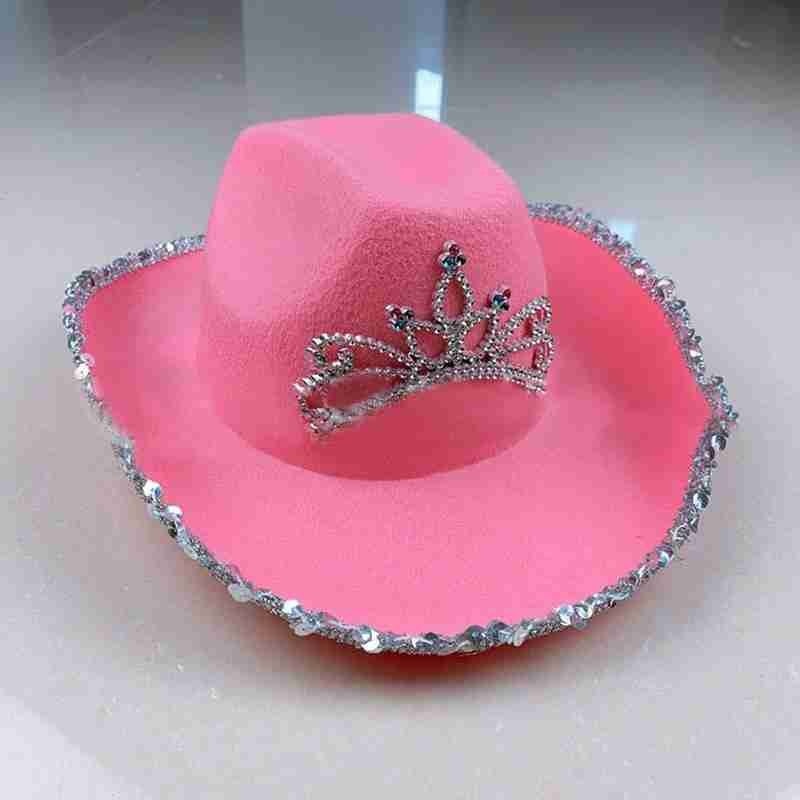 Roze Cowboy Hoed Westerse Stijl Tiara Cowgirl Hoed Voor Vrouwen Meisje Roze Tiara Cowgirl Hoed Cowboy Cap Kostuum Party hoed