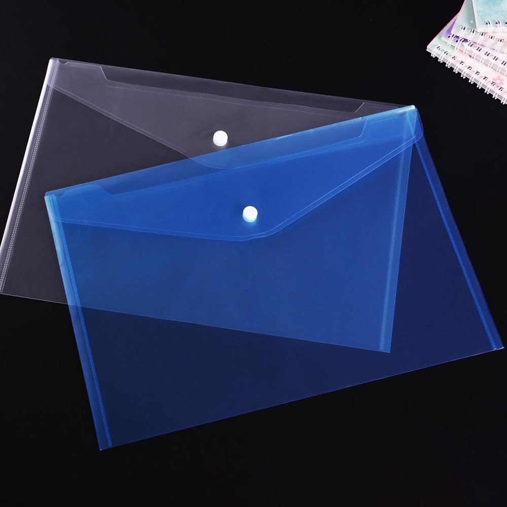 Folder transparente para documentos, carpeta de plástico con cierre de botón a presión, suministros de papelería para estudiantes, escuela y oficina