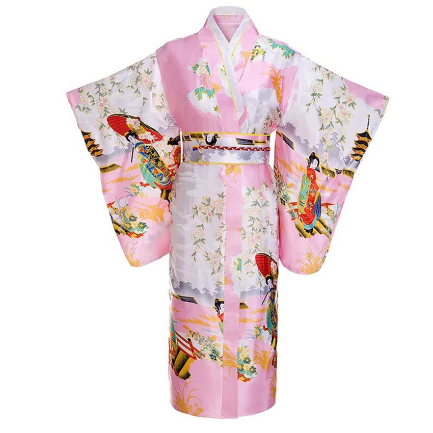 Kimono en soie et rayonne Yukata pour femmes, tenue de soirée Vintage avec fleurs Obi, Costume Cosplay, taille unique: white